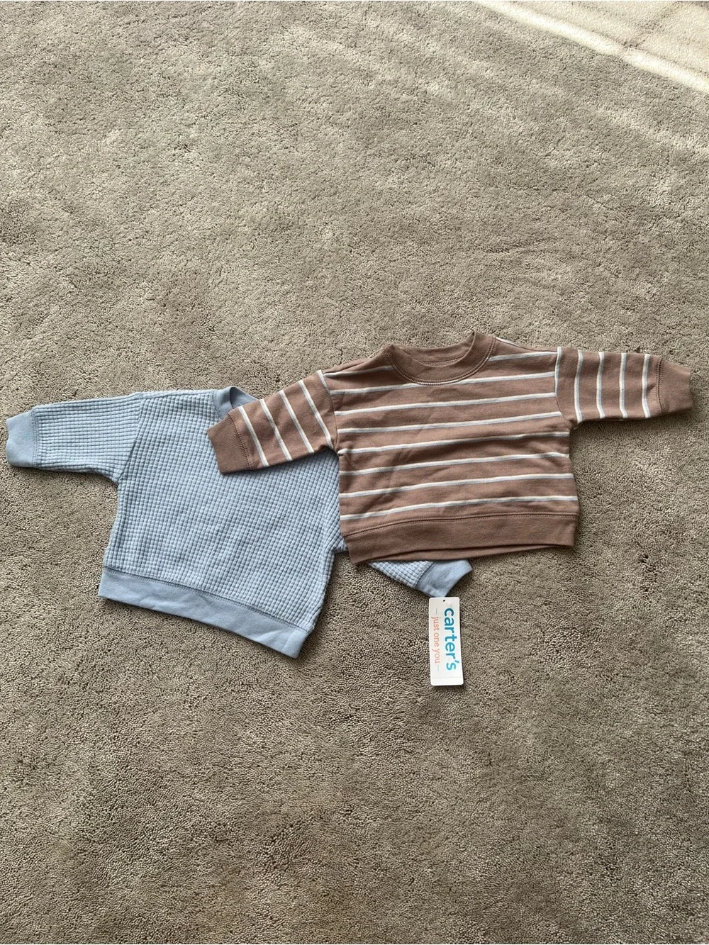 Carter's Blue Knit Pullover & Brown Striped Crewneck Set
